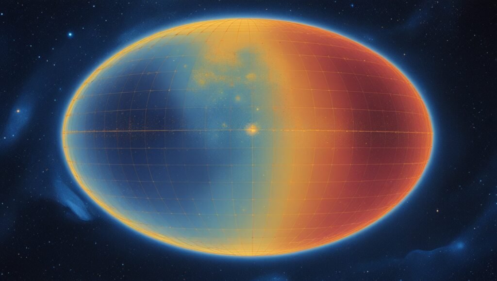 Cosmic Microwave Background radiation map showing temperature fluctuations from 380000 ydarkears after Big Bang representing early universe structure
