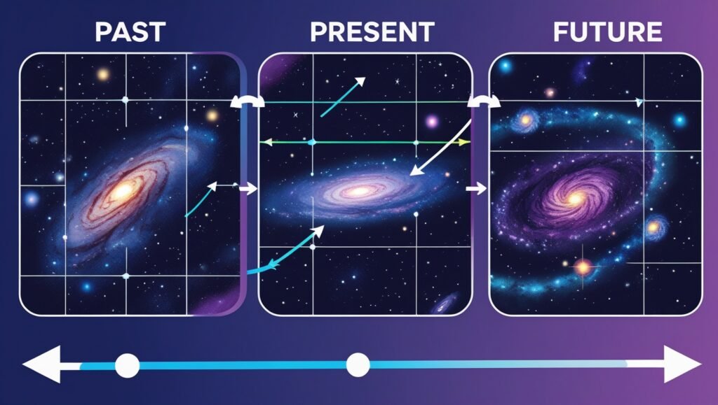 Universe expansion visualization showing galaxies moving away from each other as space stretches representing Hubble constant and cosmic inflationblack 