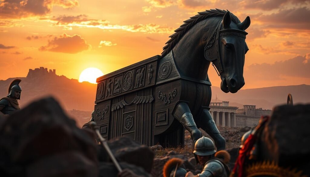 Ancient Troy wooden horse depiction