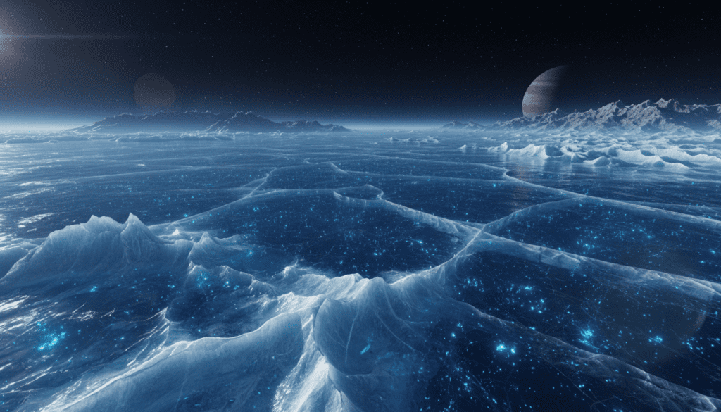 Europa ice ocean beneath frozen surface Europa ice ocean beneath frozen surface