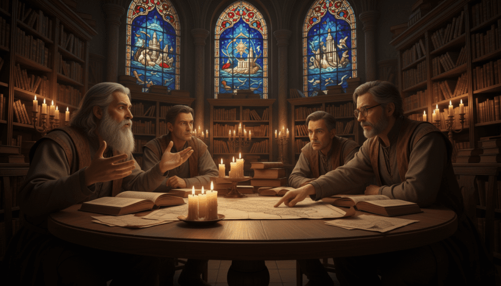 Ancient scholars debating myth or reality of atlantis Ancient scholars debating myth or reality of atlantis