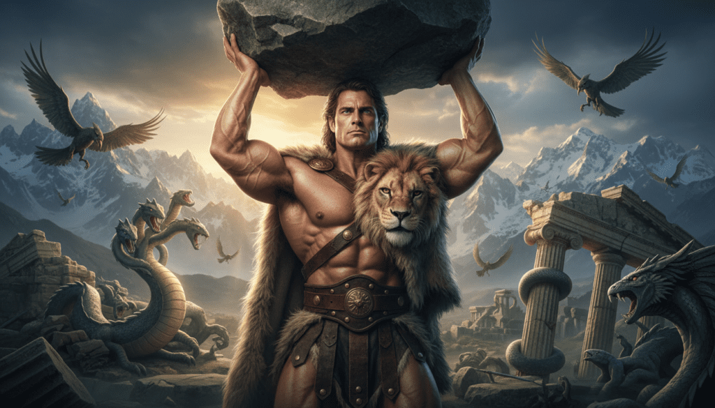 strongest demigod Hercules displaying divine strength
