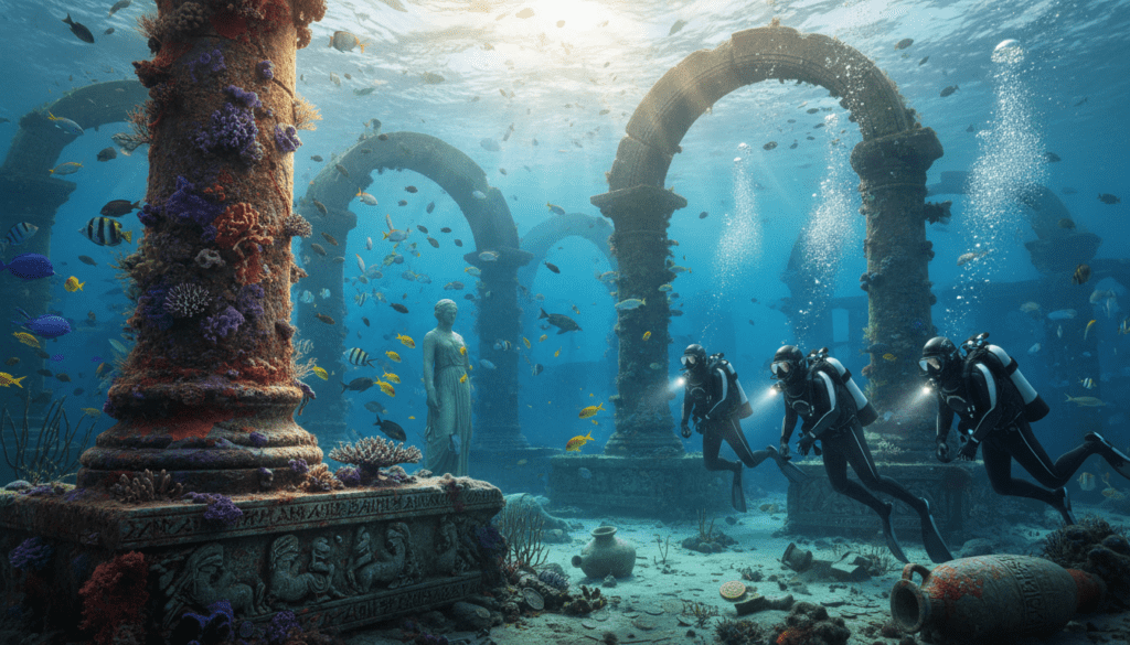 underwater ruins exploration underwater ruins exploration