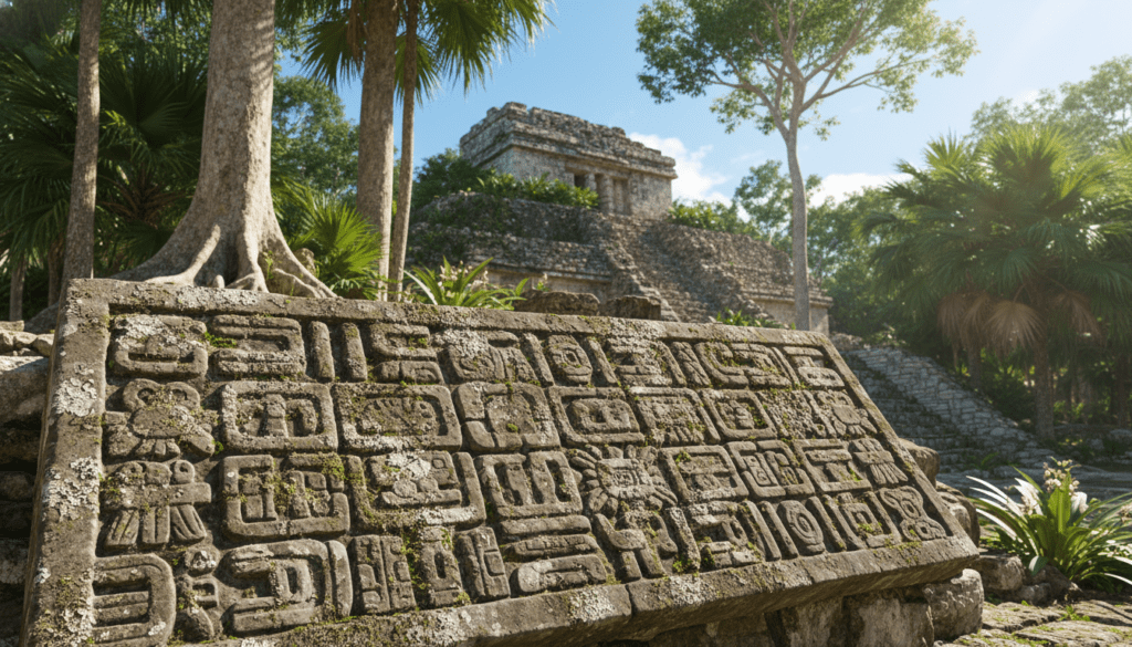 mayan hieroglyphics carved in stone